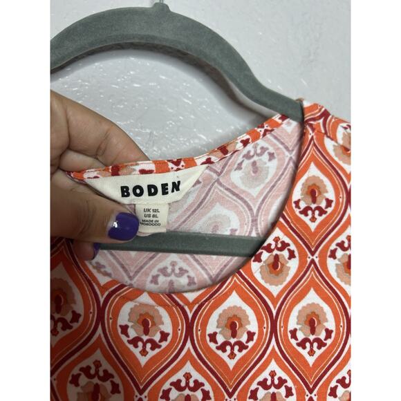 Boden Geometric Print Jersey Short Sleeve Dress Orange Stretch US Size 8L - Picture 6 of 8